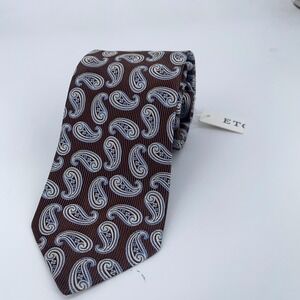 Eton Tie Mens One Size Brown White Paisley Silk Classic Necktie England Made